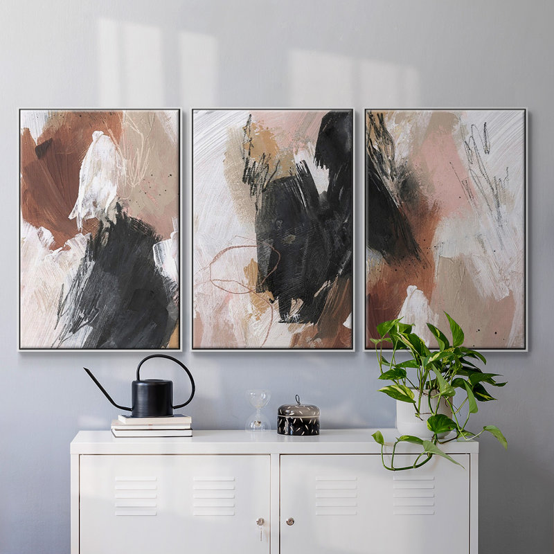 " Unbleached Neutrals I " 3 - Pieces, 36" H x 72" W  x 2" D, White