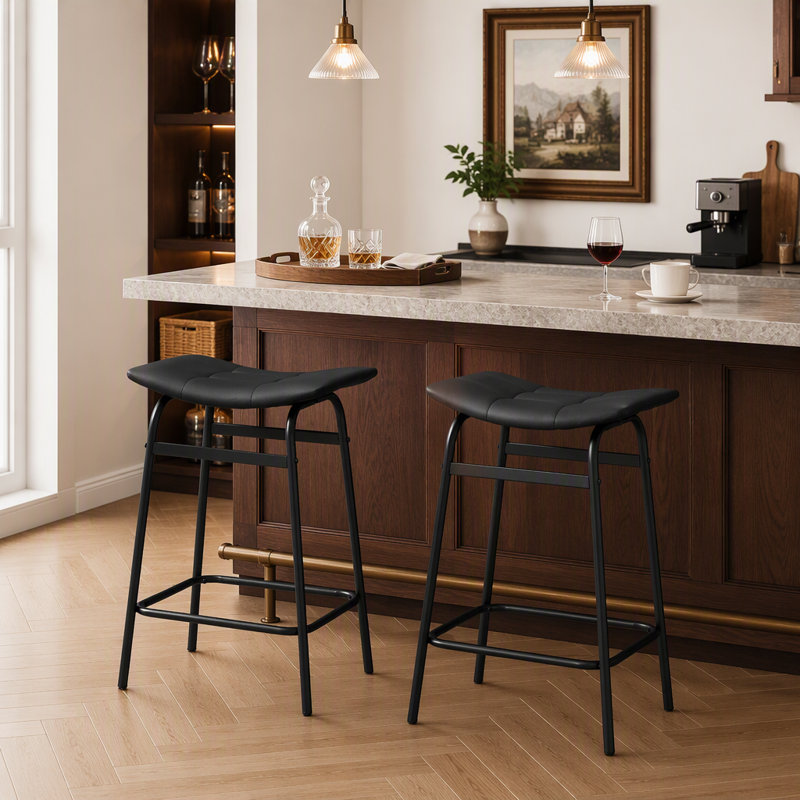 Ensemble de 2 tabourets de bar modernes en similicuir noir à hauteur de comptoir pour un confort et un style élégants