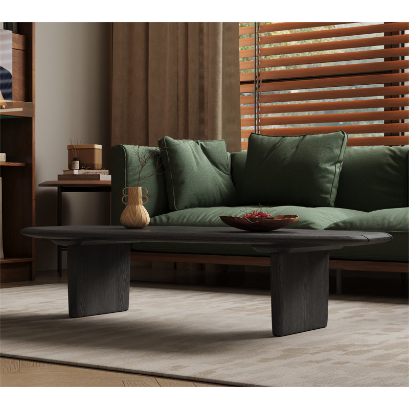 Pompilia Industrial Farmhouse Coffee Table - Modern Black Wood Minimalist Design, Large Living Room Center Table for Living Room Office