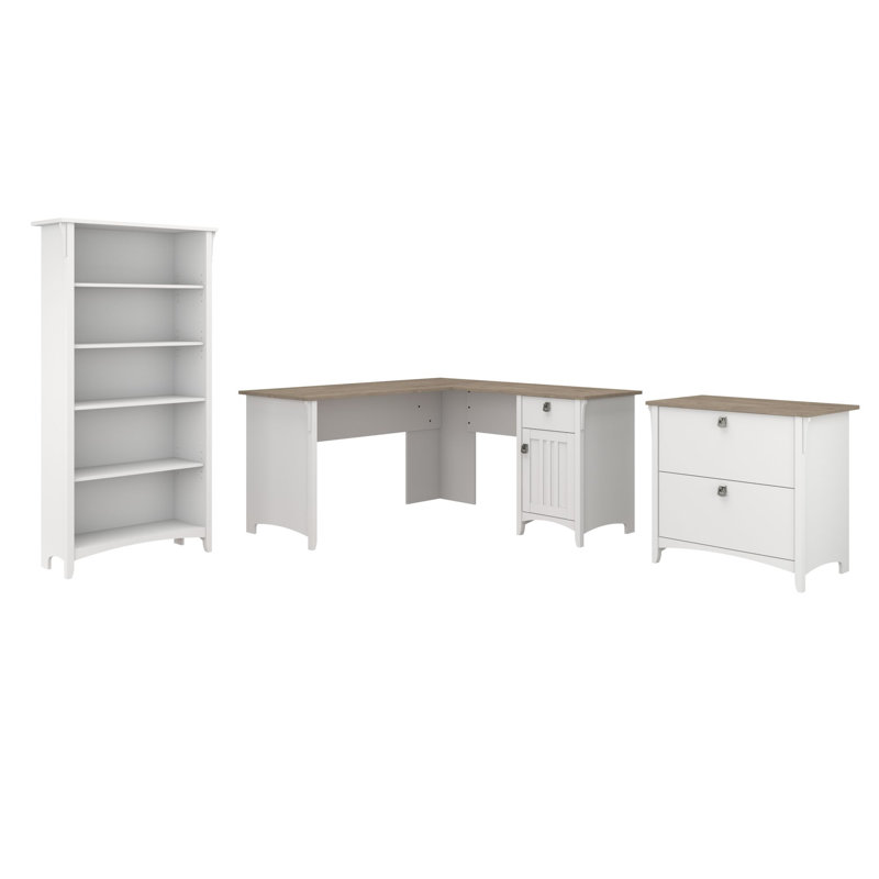 Khadesha 3 Piece Computer Desk Office Set, Shiplap Gray/Pure White