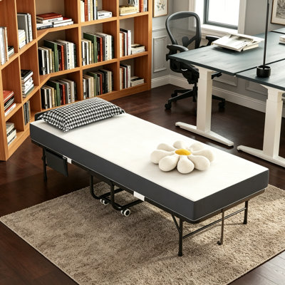 75 Inch Folding Bed With Adjustable Headboard & 5 Inch Memory Foam, Space-Saving Rollaway Guest Bed For Tall People, Portable Twin Cot On Wheels, Easy Assembly