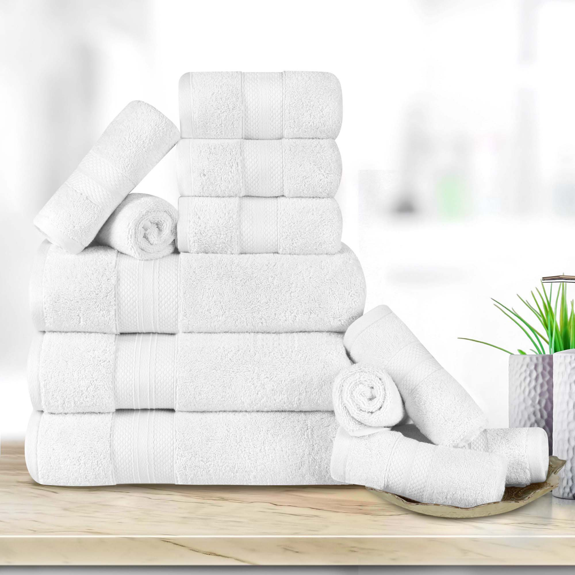 Finnian Ultra-Plush Heavyweight, 100% Turkish Towel Collection, White, 12 Piece Towel Set