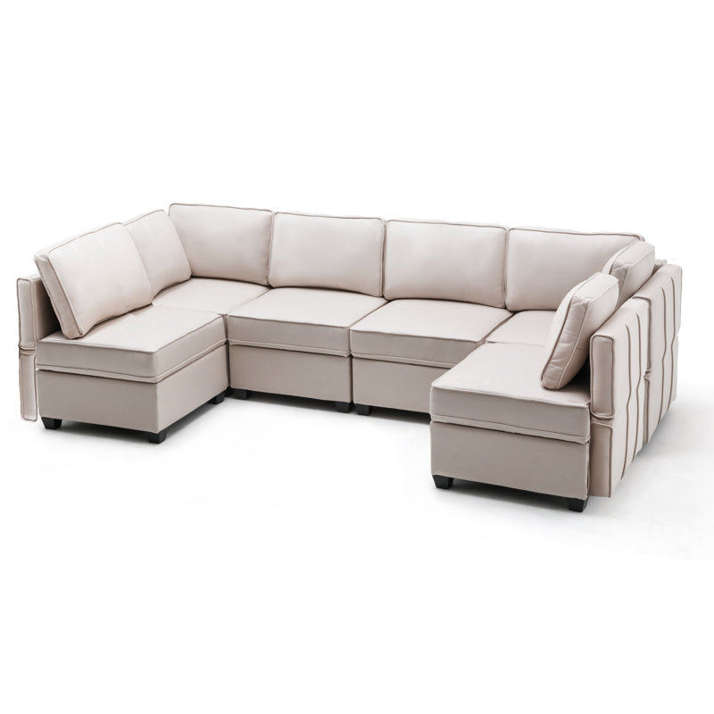 Canapé modulaire rembourré avec repose-pieds 6 pièces Bentdahl, Microfibre/microsuède beige