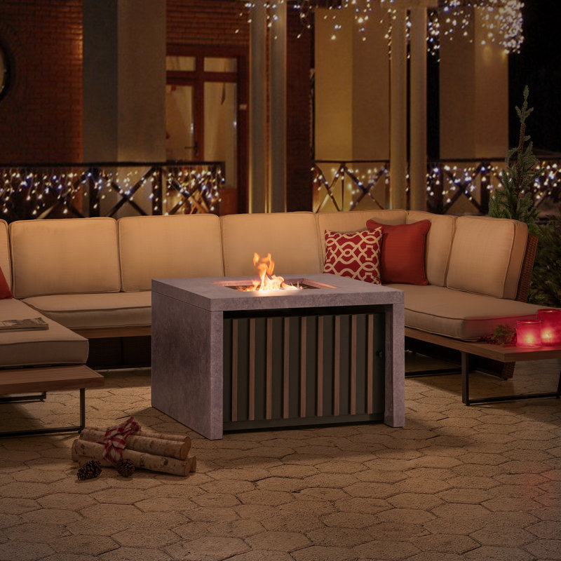 Sunjoy 38" Square Stone and Steel Propane Fire Pit Table