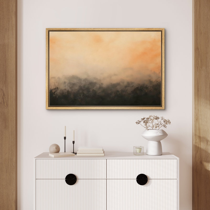 «Misty Foggy Forest Horizon», reproduction d'art sur toile encadrée, Cadre naturel flottant, H 16 po x l 24 po x P 1,5 po