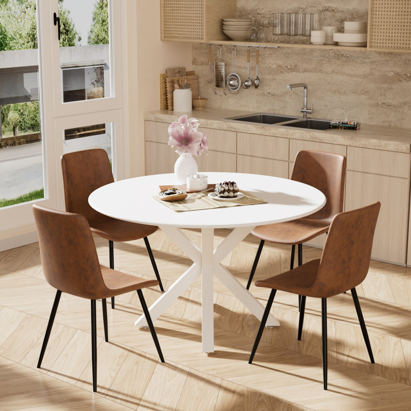 42.1" Round Dining Table and Chair Set for 4, White