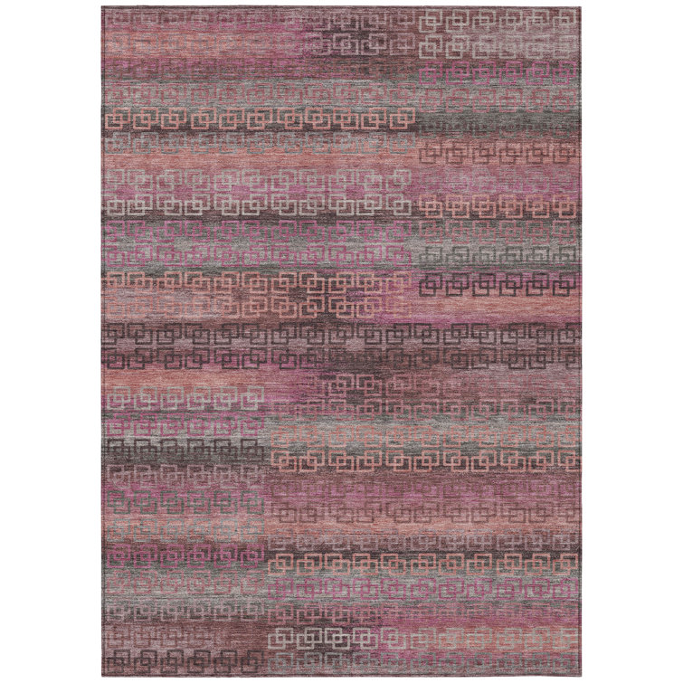 Machine Washable Indoor/Outdoor Xhevrie Pink Rug