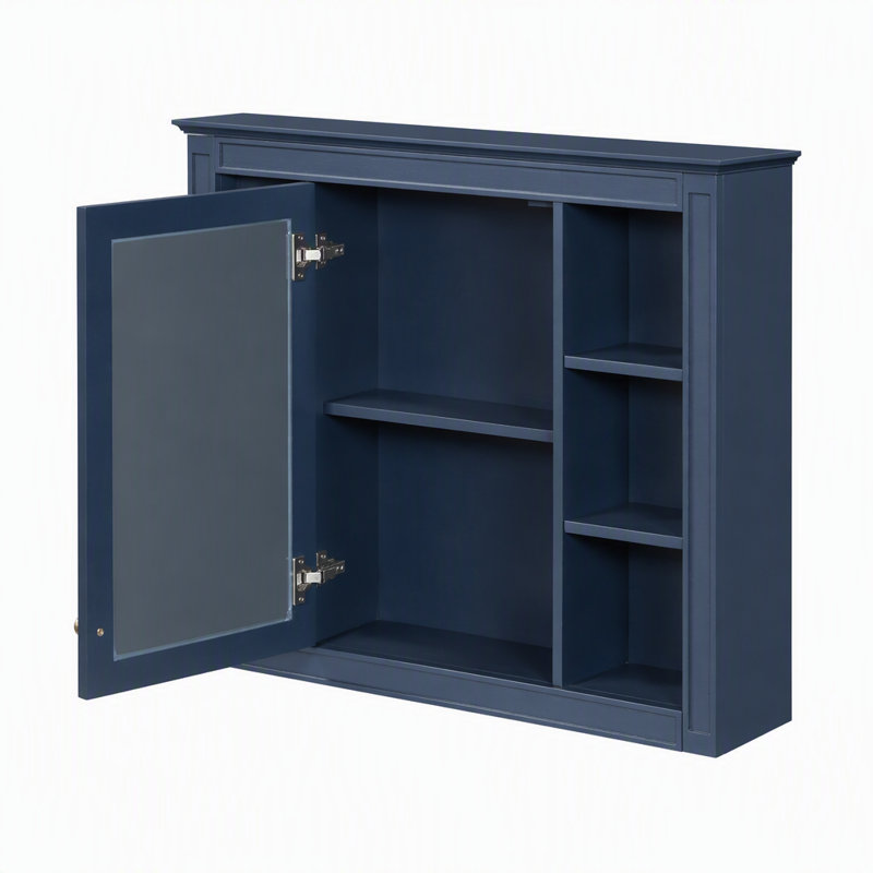 Armoire à pharmacie murale moderne avec miroir et 6 tablettes ouvertes (meuble-lavabo non inclus)., Blue