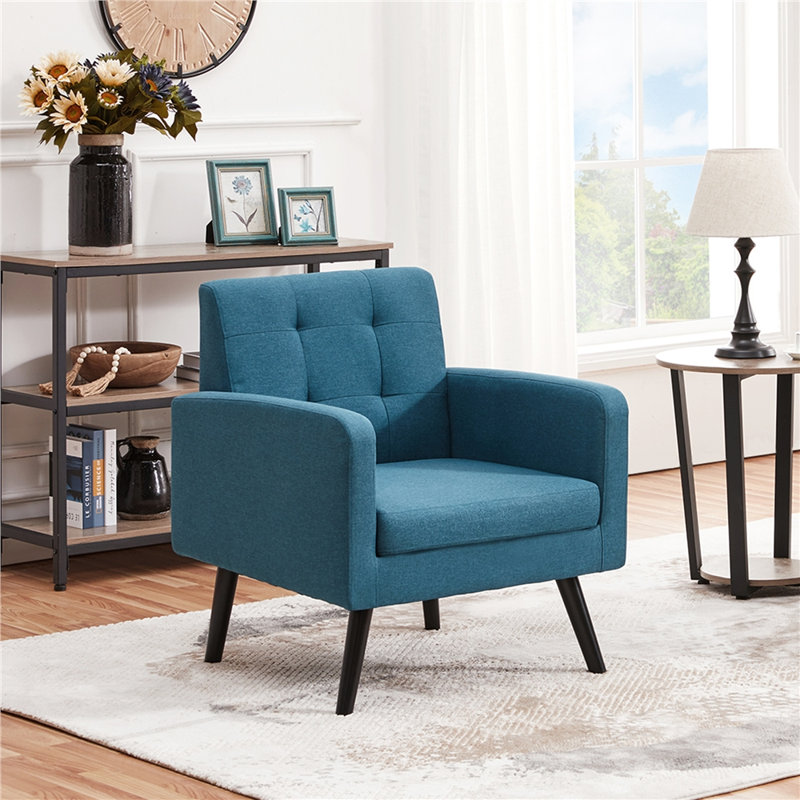 Chaise avec accoudoirs Brandalyn, Mélange de polyester bleu marine