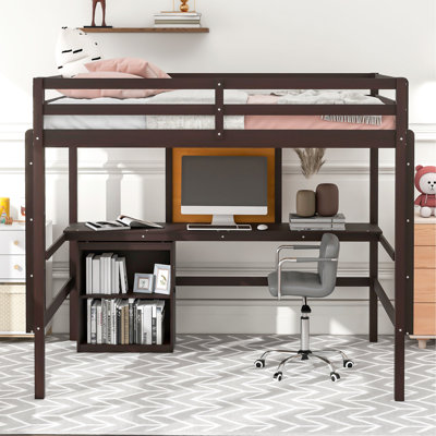 Lit mezzanine avec bureau, aucun sommier nécessaire, offre un espace de couchage confortable en bois - stable et élégant