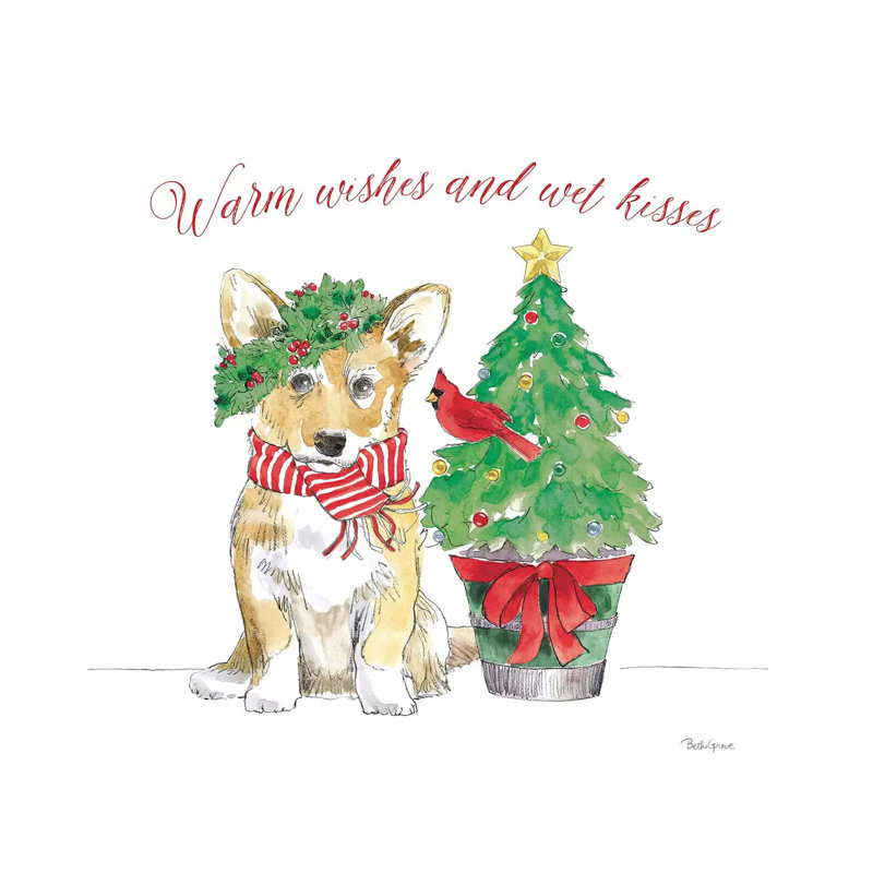 Holiday Paws V On White by Beth Grove - Wrapped Canvas Print, 30.48 cm H x 30.48 cm W