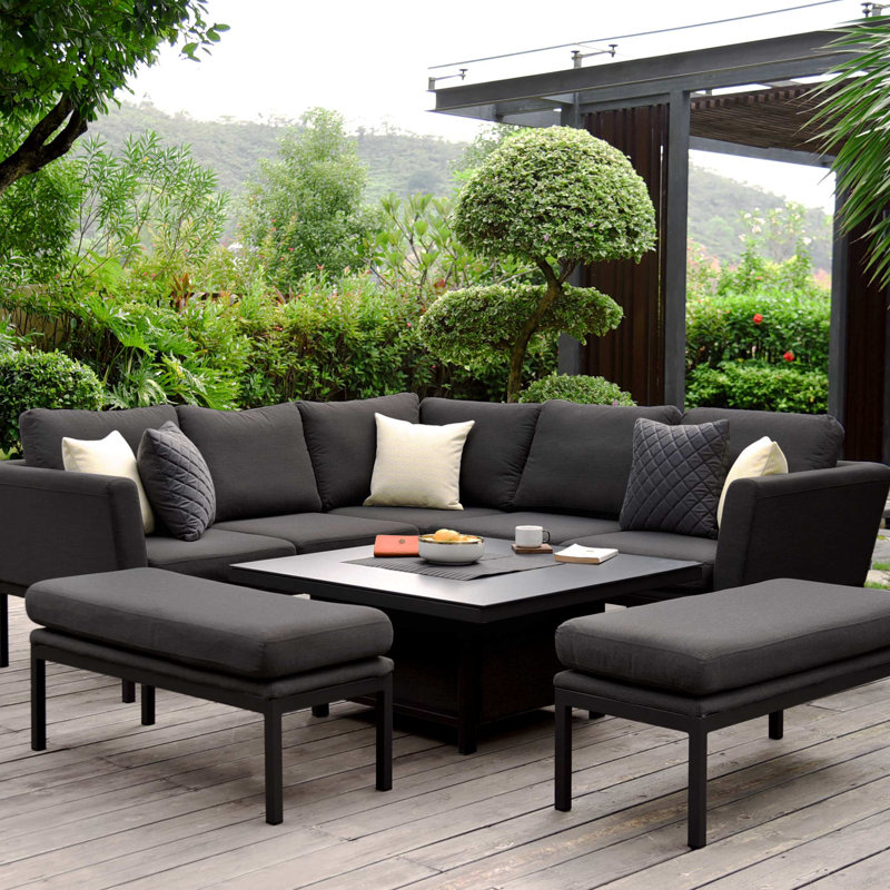 Liptak Outdoor Fabric Pulse Square Corner Dining Set - with Rising Table - Flanelle