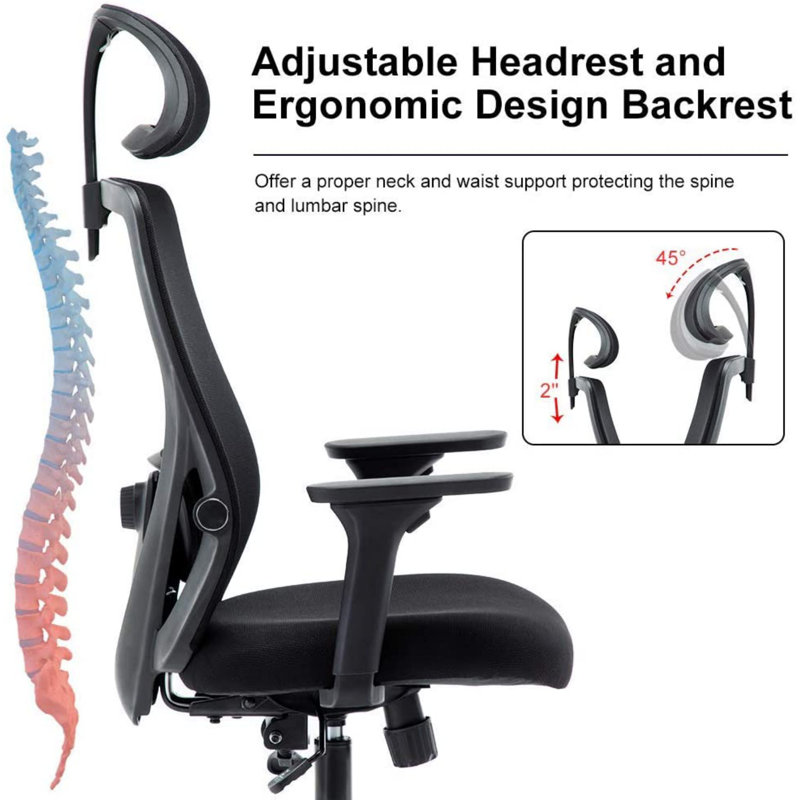 Mesh Gaming Chair with Headrest, Black