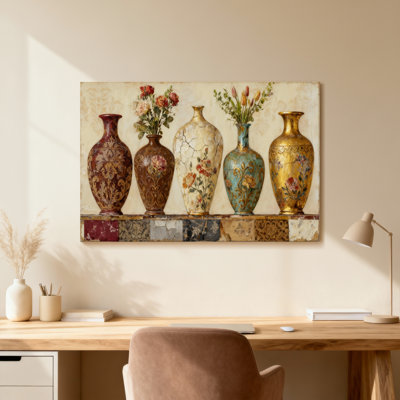 Floral Vases On Marble Shelf Pattern