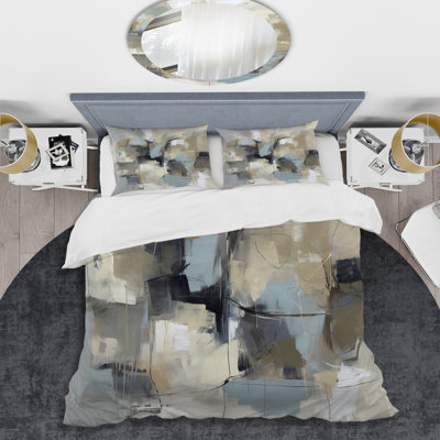 Beige And Grey Unbounded Creativity I BeddingMicrofiber / Polyester Duvet Cover Set