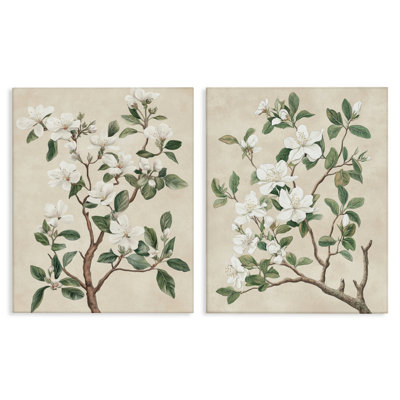 Ensemble de toiles 2 pièces Vintage Floral Blossomed Trees, par Petal Prints Design