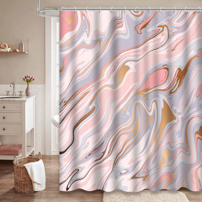 Liquid Marble Colorful Marbling Gold Shower Curtain with 12 Hooks