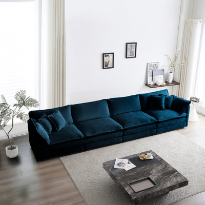 Canapé 4 places en chenille - Canapé modulaire en tissu et respirant en chenille bleue: