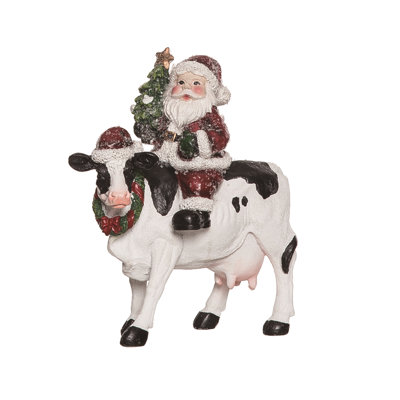 Figurine de père Noël et vache multicolore en résine 6,2 po The Holiday Aisle®