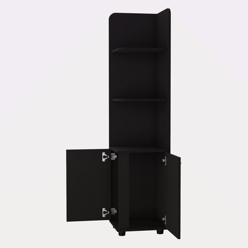 Corner Shelf With Cabinet, 3-Tier Shelf, Metal Handles