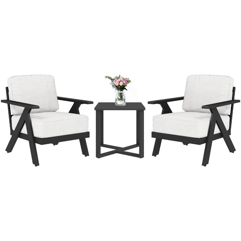 Outdoor Aluminum 3-piece Armchair Set with End Table-Beige, Beige