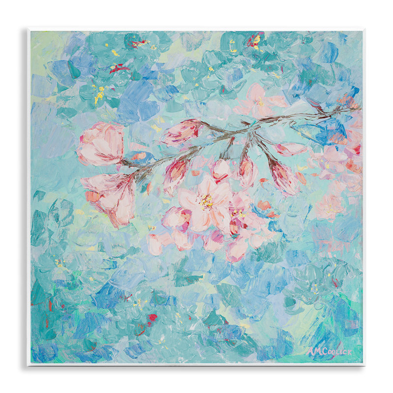 «Cherry Blossoms on Blue», art mural sur bois par Ann Marie Coolick