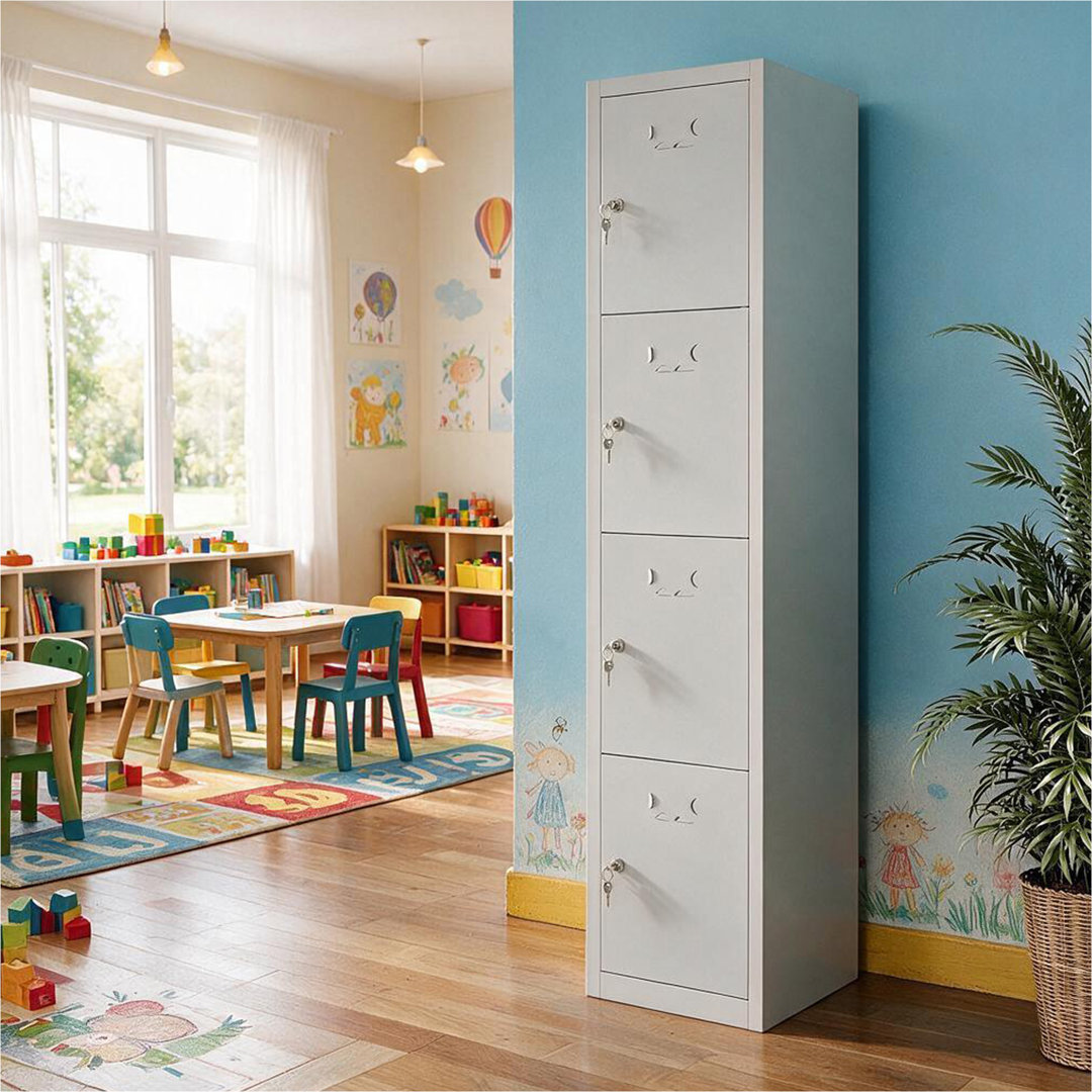 4-Door Metal Locker Cabinet, Lockable Storage Locker Metal Cabinet for Office, Gym, Garage & School, White