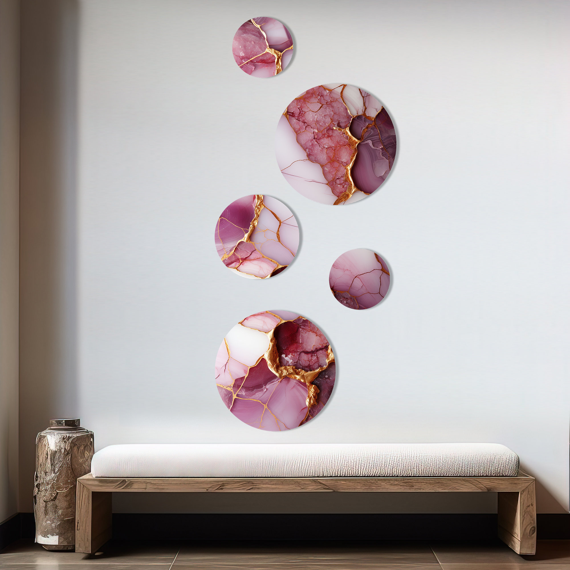 Mercer41 Pink And Gold Marble River I - Abstract Round Wall Art Set Of ...