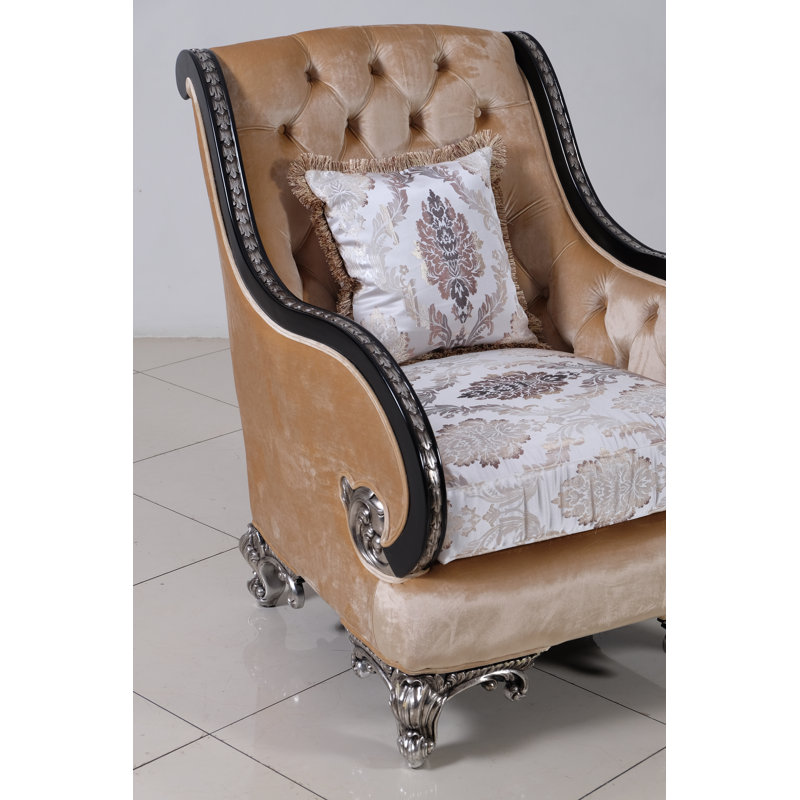 Rosabella Tufted Armchair, Black/Antique Silver