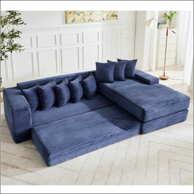 New Arrived Oversize Cloud Sectional Couch, L-Shape Convertible Floor Sleeper Sofa Bed With Eight Pillows, No Assembly And Magazine Bag