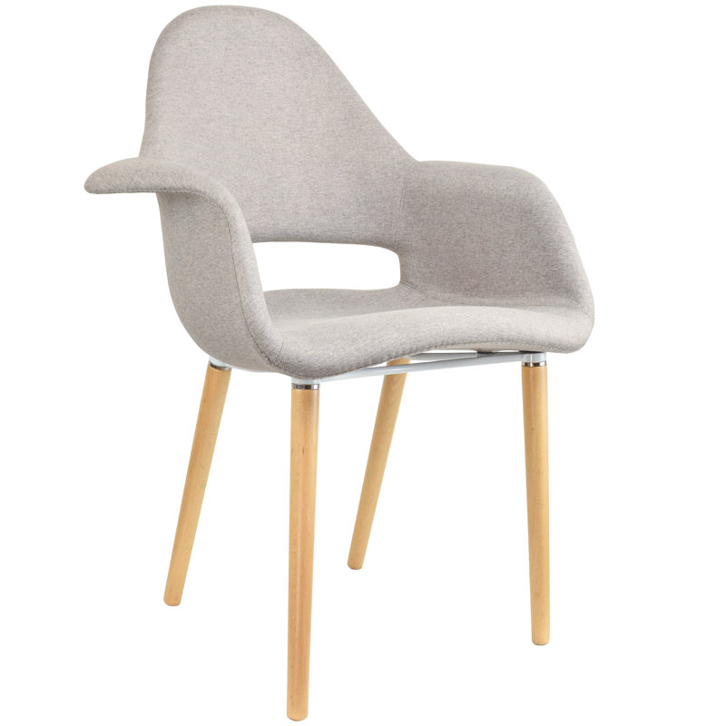 Conover Clontz Upholstered Dining Armchairs – Mid-Century Modern Fabric Seat with Natural Wood Legs (Set of 2), 2