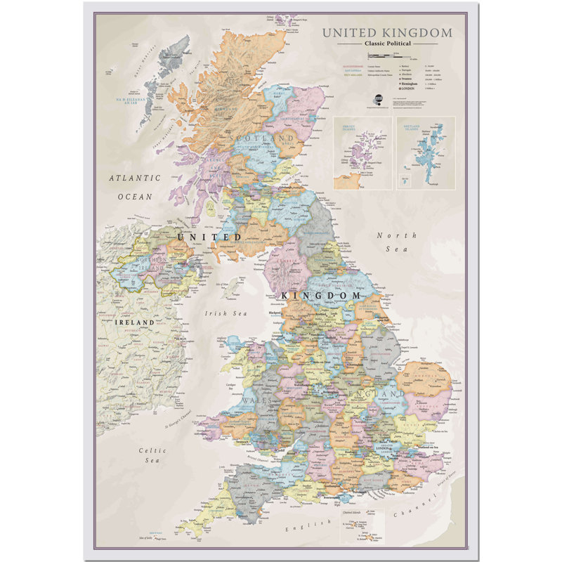 Medium UK Classic Wall Map - No Frame Print