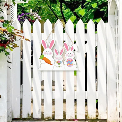 Décoration de Pâques en bois Couronne de porte de lapin pour panneaux de porte d'entrée Panneaux muraux Décoration de printemps Panneau de lapin de bienvenue pour décoration murale Fête Fourniture intérieure intérieure Joyeuses Pâques