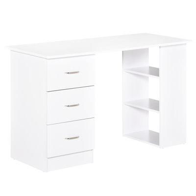 Modern White Desk With 3 And Shelf Storage, 47" Writing Table For Home, Office, Bedroom, Dorm, Tough Home Office Workstation - 3 Drawers Storage Apartment