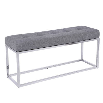     Atkin Modern Upholstered Bench – Distressed PU Leather Seat with Chrome Base, Entryway, Bedroom, or Lounge Accent Seating