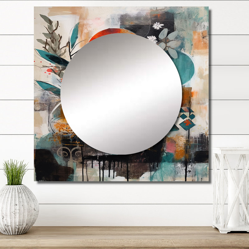 Rayleah - Grand miroir mural carré en plumes Boho pour chambre à coucher, 23 po x 23 po