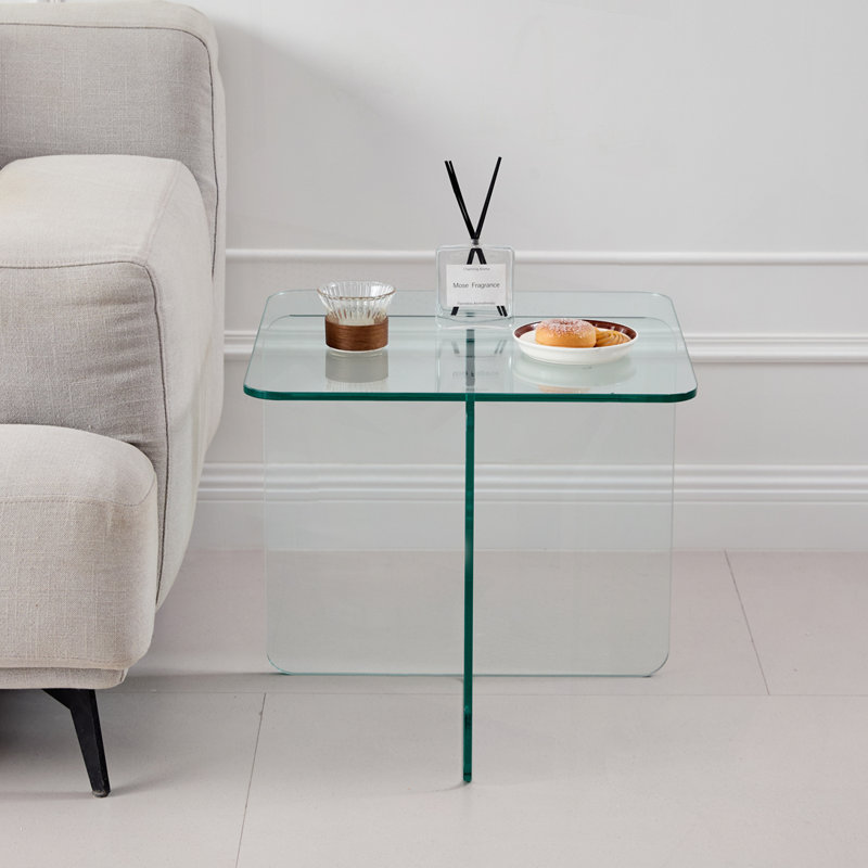 Table d'appoint en verre trempé transparent, petite table à thé, table de chevet en verre trempé, Clair
