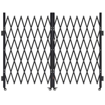 Double Folding Security Gate, Lockable Scissor Gate with 360° Swivel Casters, Outdoor Barricade Steel Retractable Gates, for Entry Security, Garage, Warehouse & Pool, 129.92 x 63.19 in (W x H)
