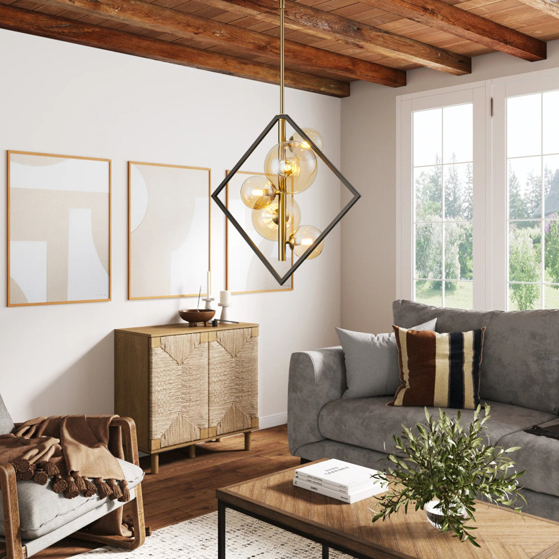 Twilight 5 - Light Dimmable Amber Globe Bubble Glass Kitchen Island Sputnik Chandelier