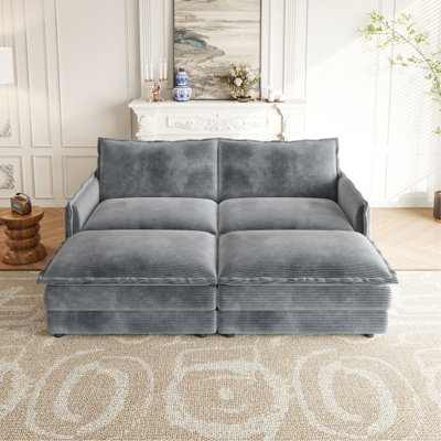 Grey Corduroy Recliner With 2 Footrests, Construction, Fabric, Comfortable Living Room 2 Sponge, Wood Soft For Comfort