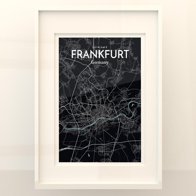 Carte de Francfort, impression graphique contrastée, Gris / noir, H 27,6 po x l 19,7 po