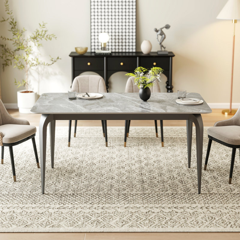 59" X 32" Sintered Stone Gray Dining Table, Modern Rectangular Kitchen Table With Sturdy Metal Legs, Seats 4-6 For Family Dining