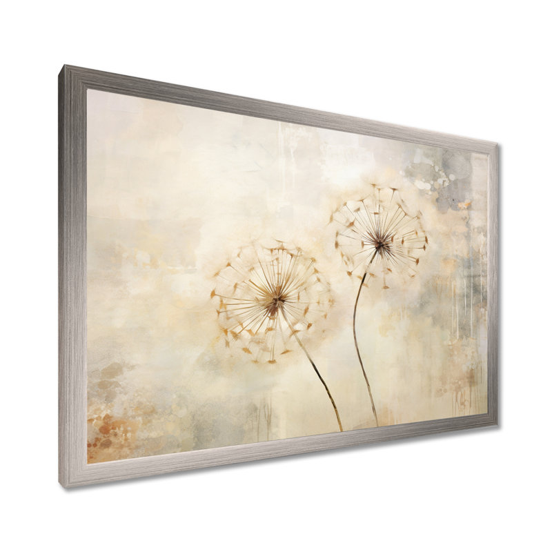 Pissenlit en sourdine - art mural pissenlit, H 30 po x l 40 po x P 1,5 po, Cadre argenté