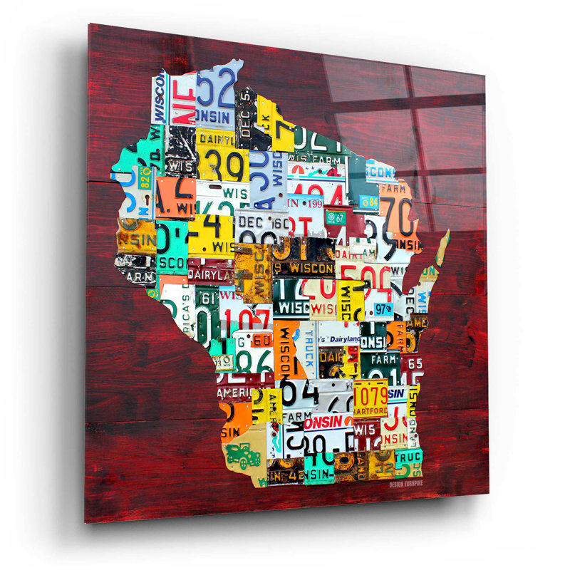 Carte du Wisconsin Counties sur plaque en plastique / acrylique par Design Turnpike, H 12 po x l 12 po x P 0,13 po