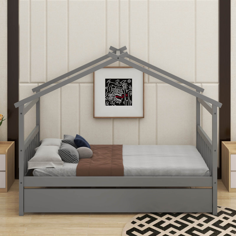 Lit double en bois avec lit gigogne, Double, Blanc