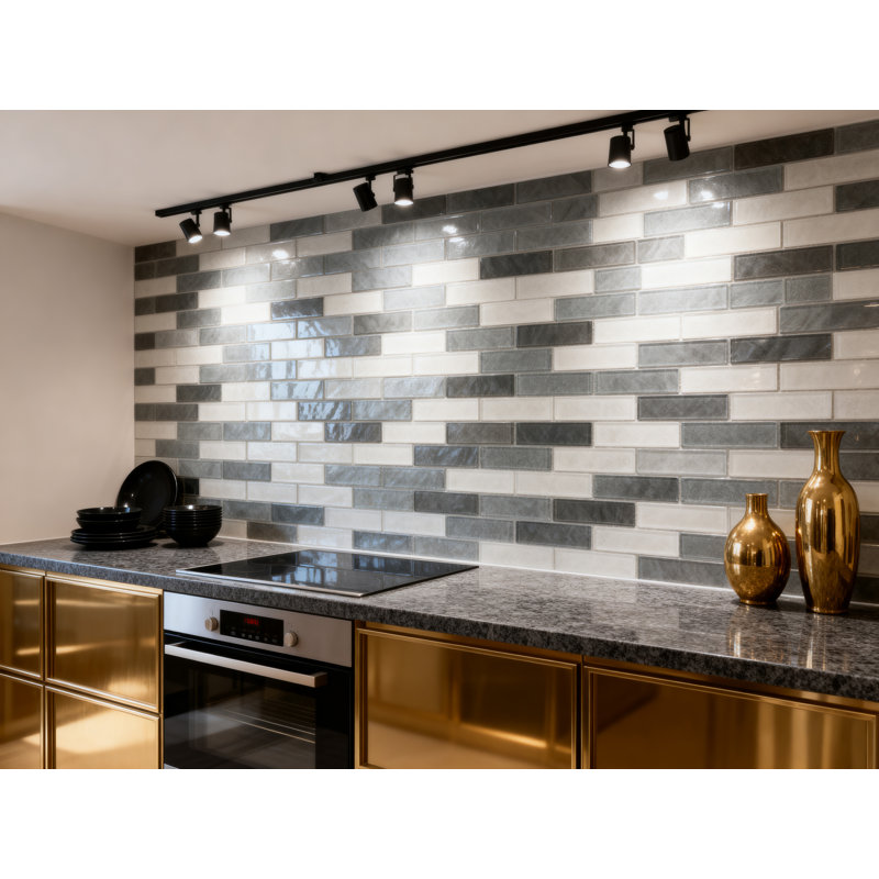 Carreau de mosaïque pour mur et piscine en verre texturé à bords droits de 1 po x 4 po Geo, Gris Whistler