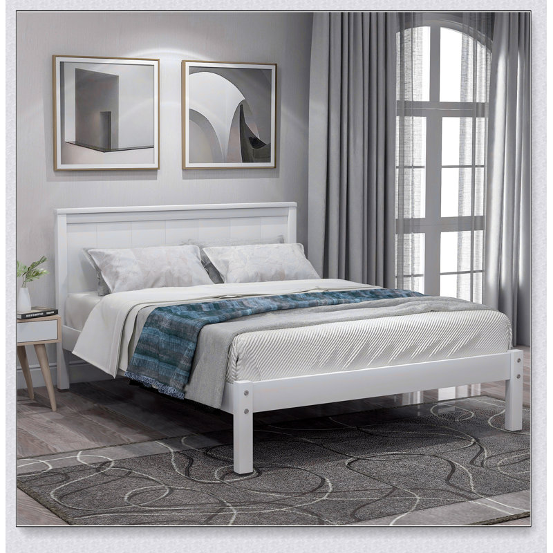 Platform Bed Frame With Headboard, Twin, White