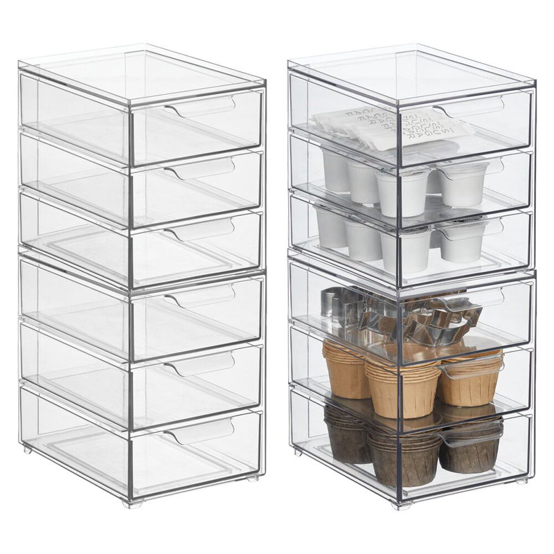 3-Drawer Stackable Organizer - Pull-Out Sliding Storage Drawers for Kitchen or Pantry - Clear