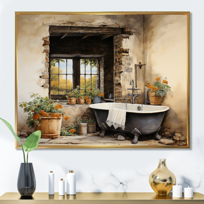 «Laundry Rustic Vibe I» - Art encadré, Cadre flottant doré, H 30 po x l 40 po x P 1,5 po
