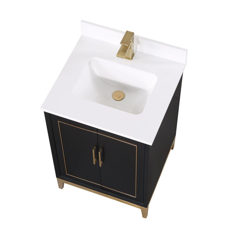 Gracie 24'' W Single Vanity, White Quartz/Single Faucet Mount, Midnight Black